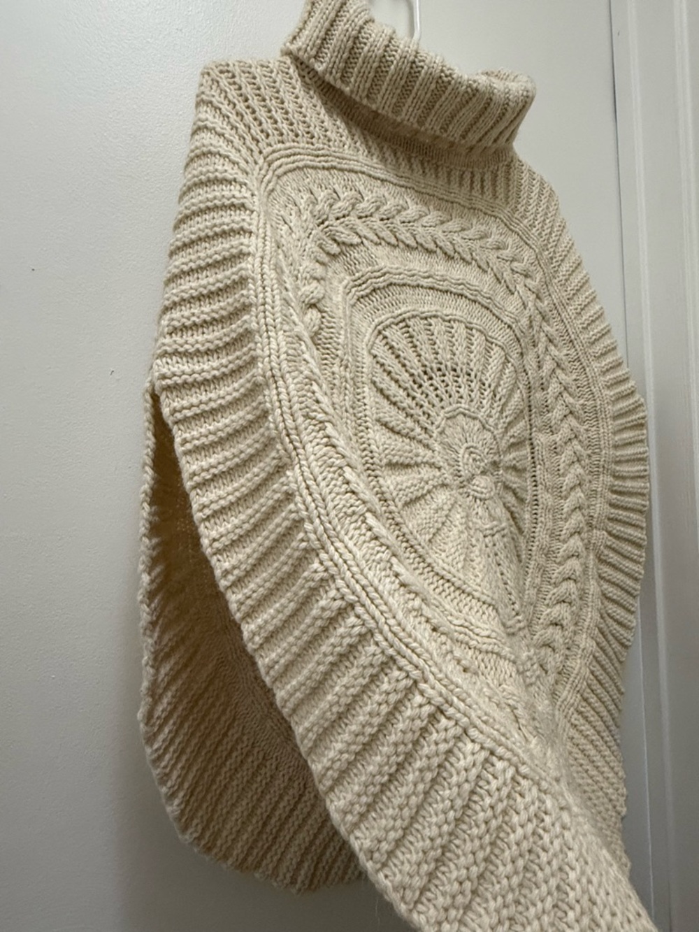 Cream Cable-Knit Turtleneck Cape - Made in Italy - Picture 3 of 8